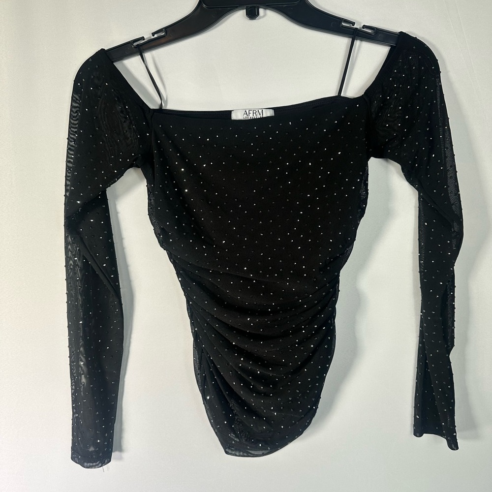 AFRM Black Mesh Top with Sparkling Accents